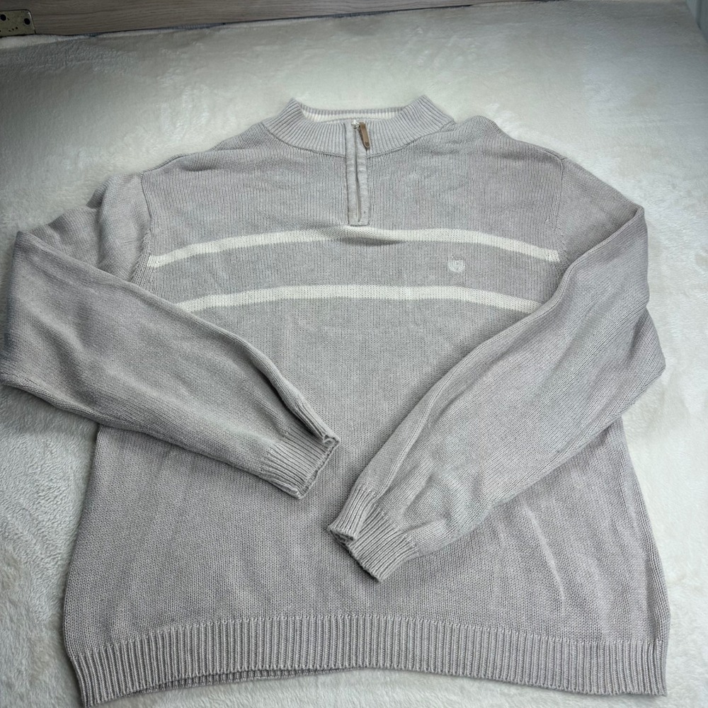 Chaps Mens XXL Grey Striped 100% Cotton Quarter Zip Mock Neck Sweater Pullover